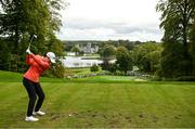 22 September 2022; Leona Maguire of Ireland tees off from the seventh tee box during round one of the KPMG Women's Irish Open Golf Championship at Dromoland Castle in Clare. Photo by Brendan Moran/Sportsfile