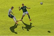 24 September 2022; Bersant Celina of Kosovo in action against George Saville of Northern Ireland during the UEFA Nations League C Group 2 match between Northern Ireland and Kosovo at National Stadium at Windsor Park in Belfast. Photo by Ramsey Cardy/Sportsfile