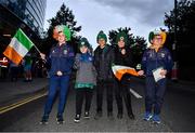 27 September 2022; Republic of Ireland supporters, from left, Ollie Madigan, age 10, Sennan Robinson, age 10, Nathan Lloyd, age 10, Evan Fox, age 11, and Tommy Madigan, age 9, from Arklow, Wicklow, before the UEFA Nations League B Group 1 match between Republic of Ireland and Armenia at Aviva Stadium in Dublin. Photo by Ben McShane/Sportsfile