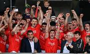 2 October 2022; Jason Sampson of Shinrone lifts the Sean Robbins Cup  after his side's victory in  the Offaly County Senior Hurling Championship Final match between Kilcormac-Killoughey and Shinrone at O'Connor Park in Tullamore, Offaly. Photo by Sam Barnes/Sportsfile