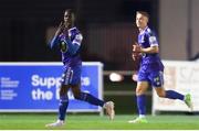 7 October 2022; Junior Quitirna of Waterford, left, celebrates after scoring his side's first goal during the SSE Airtricity League First Division match between Waterford and Treaty United at RSC in Waterford. Photo by Michael P Ryan/Sportsfile