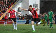 7 October 2022; Brandon Kavanagh of Derry City celebrates after scoring his side's second goal during the SSE Airtricity League Premier Division match between Derry City and Finn Harps at The Ryan McBride Brandywell Stadium in Derry. Photo by Ramsey Cardy/Sportsfile