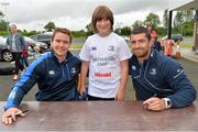 13 August 2013; Luke Cummins, age 10, from Leixlip, Co. Kildare, with Leinster's Eoin Reddan, left, and Rob Kearney during a Leinster Rugby Summer Camp at Garda RFC, Westmanstown, Co. Dublin. Picture credit: Barry Cregg / SPORTSFILE