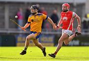 9 October 2022; Sean Currie of Na Fianna in action against Jake Malone of Cuala during the Go Ahead Dublin County Senior Club Hurling Championship Semi-Final match between Cuala and Na Fianna at Parnell Park in Dublin. Photo by Ben McShane/Sportsfile