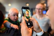 12 October 2022; Katie McCabe takes a photograph of Áine O'Gorman's 11-week-old son James during a Republic of Ireland Women media event at the Hilton Hotel in Northern Cross, Dublin, after their qualification for the FIFA Women's World Cup 2023 in Australia and New Zealand following their play-off victory over Scotland at Hampden Park on Tuesday. Photo by Stephen McCarthy/Sportsfile