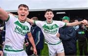 16 October 2022; Shamrocks Ballyhale players Darragh Corcoran, left, and Eoin Kenneally celebrate after their side's victory in the Kilkenny County Senior Hurling Championship Final match between James Stephen's and Shamrocks Ballyhale at UPMC Nowlan Park in Kilkenny. Photo by Piaras Ó Mídheach/Sportsfile
