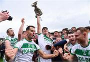 16 October 2022; Shamrocks Ballyhale captain Ronan Corcoran celebrates with the Tom Walsh Cup after his side's victory in the Kilkenny County Senior Hurling Championship Final match between James Stephen's and Shamrocks Ballyhale at UPMC Nowlan Park in Kilkenny. Photo by Piaras Ó Mídheach/Sportsfile