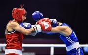 22 October 2022; Sevda Asenova of Bulgaria, right, in action against Roberta Bonatti of Italy in their minimumweight 48kg final during the EUBC Women's European Boxing Championships 2022 at Budva Sports Centre in Budva, Montenegro.Photo by Ben McShane/Sportsfile