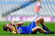 27 October 2022; Rian O'Ruachain of Gaelscoil Bhrian Bóroimhe after his side's defeat to St Fiachra's SNS during day one of the Allianz Cumann na mBunscoil Football Finals at Croke Park in Dublin. Photo by Eóin Noonan/Sportsfile