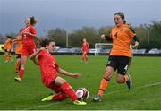 3 November 2022; Lucy O'Rourke of Republic of Ireland in action against Nathalie Widmer of Switzerland during the Women's U16 International Friendly match between Republic of Ireland and Switzerland at Whitehall Stadium in Dublin. Photo by Seb Daly/Sportsfile