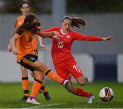 3 November 2022; Hannah O'Brien of Republic of Ireland in action against Nayana Ebersold of Switzerland during the Women's U16 International Friendly match between Republic of Ireland and Switzerland at Whitehall Stadium in Dublin. Photo by Seb Daly/Sportsfile