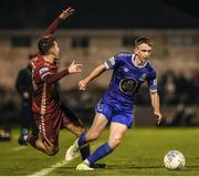 4 November 2022; Darragh Power of Waterford in action against Ronan Manning of Galway United during the SSE Airtricity League First Division play-off final match between Waterford and Galway United at Markets Field in Limerick. Photo by John Sheridan /Sportsfile