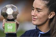 10 November 2022; Alex Kavanagh of Shelbourne with her SSE Airtricity Women’s National League Player of the Month Award for October 2022 at Tolka Park in Dublin. Photo by Piaras Ó Mídheach/Sportsfile