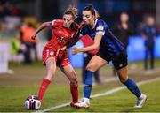 6 November 2022; Abbie Larkin of Shelbourne is tackled by Jessica Hennessy of Athlone Town during the EVOKE.ie FAI Women's Cup Final match between Shelbourne and Athlone Town at Tallaght Stadium in Dublin. Photo by Stephen McCarthy/Sportsfile