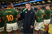 5 November 2022; Jonathan Sexton of Ireland and Damian Willemse of South Africa, left, after the Bank of Ireland Nations Series match between Ireland and South Africa at the Aviva Stadium in Dublin. Photo by Brendan Moran/Sportsfile