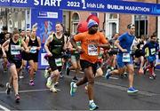 30 October 2022; Akinbode Johnson from Dublin competes in the 2022 Irish Life Dublin Marathon. 25,000 runners took to the Fitzwilliam Square start line to participate in the 41st running of the Dublin Marathon after a two-year absence. Photo by Sam Barnes/Sportsfile