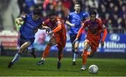 11 November 2022; Dara Keane of UCD in action against Yassine En-Neyah of Waterford during the SSE Airtricity League Promotion / Relegation Play-off match between UCD and Waterford at Richmond Park in Dublin. Photo by Tyler Miller/Sportsfile