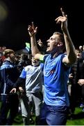 11 November 2022; Jack Keaney of UCD celebrates after his side's victory in the SSE Airtricity League Promotion / Relegation Play-off match between UCD and Waterford at Richmond Park in Dublin. Photo by Seb Daly/Sportsfile