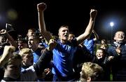 11 November 2022; Jack Keaney of UCD celebrates with supporters after their side's victory in the SSE Airtricity League Promotion / Relegation Play-off match between UCD and Waterford at Richmond Park in Dublin. Photo by Seb Daly/Sportsfile