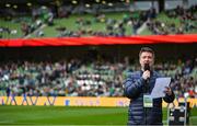 12 November 2022; MC Dave Moore warms-up the crowd before the Bank of Ireland Nations Series match between Ireland and Fiji at the Aviva Stadium in Dublin. Photo by Brendan Moran/Sportsfile