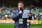 12 November 2022; MC Dave Moore warms-up the crowd before the Bank of Ireland Nations Series match between Ireland and Fiji at the Aviva Stadium in Dublin. Photo by Brendan Moran/Sportsfile