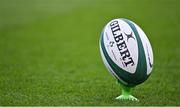 12 November 2022; A general view of a rugby ball on a kicking tee during the Bank of Ireland Nations Series match between Ireland and Fiji at the Aviva Stadium in Dublin. Photo by Brendan Moran/Sportsfile