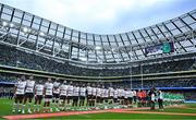 12 November 2022; The Fiji team stand for their national anthem before the Bank of Ireland Nations Series match between Ireland and Fiji at the Aviva Stadium in Dublin. Photo by Brendan Moran/Sportsfile