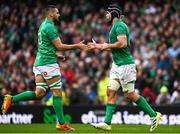 12 November 2022; Max Deegan of Ireland replaces teammate Caelan Doris during the Bank of Ireland Nations Series match between Ireland and Fiji at the Aviva Stadium in Dublin. Photo by Harry Murphy/Sportsfile