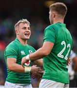 12 November 2022; Craig Casey, left, and Jack Crowley of Ireland after the Bank of Ireland Nations Series match between Ireland and Fiji at the Aviva Stadium in Dublin. Photo by Brendan Moran/Sportsfile