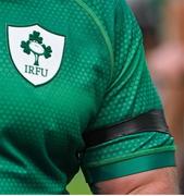 12 November 2022; A black armband on an Irish player during the Bank of Ireland Nations Series match between Ireland and Fiji at the Aviva Stadium in Dublin. Photo by Brendan Moran/Sportsfile