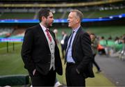 13 November 2022; Derry City manager Ruaidhrí Higgins and FAI chief executive Jonathan Hill, right, before the Extra.ie FAI Cup Final match between Derry City and Shelbourne at Aviva Stadium in Dublin. Photo by Stephen McCarthy/Sportsfile