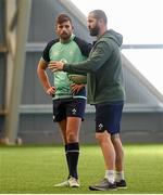 15 November 2022; Head coach Andy Farrell speaks with Ross Byrne during a Ireland rugby squad training session at the IRFU High Performance Centre at the Sport Ireland Campus in Dublin. Photo by Harry Murphy/Sportsfile