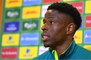 15 November 2022; Chiedozie Ogbene during a Republic of Ireland media conference at the FAI headquarters in Abbotstown, Dublin. Photo by Seb Daly/Sportsfile
