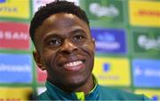 15 November 2022; Chiedozie Ogbene during a Republic of Ireland media conference at the FAI headquarters in Abbotstown, Dublin. Photo by Seb Daly/Sportsfile