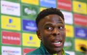 15 November 2022; Chiedozie Ogbene during a Republic of Ireland media conference at the FAI headquarters in Abbotstown, Dublin. Photo by Seb Daly/Sportsfile