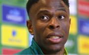 15 November 2022; Chiedozie Ogbene during a Republic of Ireland media conference at the FAI headquarters in Abbotstown, Dublin. Photo by Seb Daly/Sportsfile