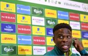 15 November 2022; Chiedozie Ogbene during a Republic of Ireland media conference at the FAI headquarters in Abbotstown, Dublin. Photo by Seb Daly/Sportsfile