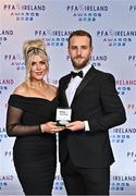 19 November 2022; Ally Gilchrist of Cork City with Megan O'Brien with his PFA Ireland First Division Team of the Year Medal during the PFA Ireland Awards 2022 at the Marker Hotel in Dublin. Photo by Sam Barnes/Sportsfile