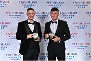 19 November 2022; St Patrick's Athletic players Chris Forrester, left, and Joe Redmond with their PFA Ireland Premier Division Team of the Year medals during the PFA Ireland Awards 2022 at the Marker Hotel in Dublin. Photo by Sam Barnes/Sportsfile