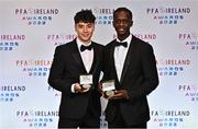 19 November 2022; Waterford FC players Phoenix Patterson, left, and Armando Junior Quitirna with their PFA Ireland First Division Team of the Year medals during the PFA Ireland Awards 2022 at the Marker Hotel in Dublin. Photo by Sam Barnes/Sportsfile