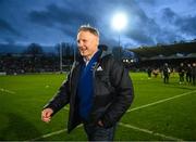 26 November 2022; Joe Schmidt, head coach of the 2011 and 2012 Heineken Cup winning Leinster squad, at half-time of the United Rugby Championship match between Leinster and Glasgow Warriors at RDS Arena in Dublin. Photo by Harry Murphy/Sportsfile