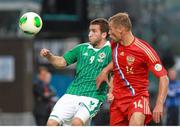 14 August 2013; Martin Paterson, Northern Ireland, in action against Vasily Berezutskyi, Russia. 2014 FIFA World Cup Qualifier Group F Refixture, Northern Ireland v Russia, Windsor Park, Belfast, Co. Antrim. Picture credit: Liam McBurney / SPORTSFILE