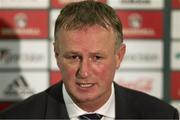 14 August 2013; Northern Ireland manager Michael O'Neill during a post match press conference. 2014 FIFA World Cup Qualifier, Group F, Refixture, Northern Ireland v Russia, Windsor Park, Belfast, Co. Antrim. Picture credit: Liam McBurney / SPORTSFILE