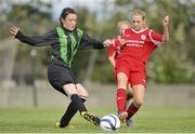 17 August 2013; Teigan Ruddy, Peamount United, in action against Amy Ewing, Shelbourne. FAI Umbro U14 Women's Cup Final, Peamount United v Shelbourne, Oscar Traynor Centre, Coolock, Dublin. Picture credit: Pat Murphy / SPORTSFILE