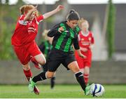 17 August 2013; Naima Chemaou, Peamount United, in action against Jessica Darby, Shelbourne. FAI Umbro U14 Women's Cup Final, Peamount United v Shelbourne, Oscar Traynor Centre, Coolock, Dublin. Picture credit: Pat Murphy / SPORTSFILE