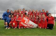 17 August 2013; The Shelbourne team celebrate with the cup. FAI Umbro U14 Women's Cup Final, Peamount United v Shelbourne, Oscar Traynor Centre, Coolock, Dublin. Picture credit: Pat Murphy / SPORTSFILE