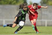 17 August 2013; Kate Mooney, Shelbourne, in action against Lauryn O'Callaghan, Peamount United. FAI Umbro U14 Women's Cup Final, Peamount United v Shelbourne, Oscar Traynor Centre, Coolock, Dublin. Picture credit: Pat Murphy / SPORTSFILE