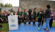 17 August 2013; The Peamount United players collect their runner-up medals. FAI Umbro U14 Women's Cup Final, Peamount United v Shelbourne, Oscar Traynor Centre, Coolock, Dublin. Picture credit: Pat Murphy / SPORTSFILE