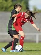 17 August 2013; Kate Mooney, Shelbourne, in action against Lauryn O'Callaghan, Peamount United. FAI Umbro U14 Women's Cup Final, Peamount United v Shelbourne, Oscar Traynor Centre, Coolock, Dublin. Picture credit: Pat Murphy / SPORTSFILE