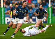 10 December 2022; James Lowe of Leinster evades the tackle of Finn Russell of Racing 92 during the Heineken Champions Cup Pool A Round 1 match between Racing 92 and Leinster at Stade Océane in Le Havre, France. Photo by Harry Murphy/Sportsfile
